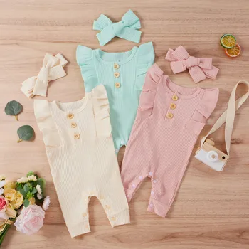 2021 Baby Romper Moda Proljeće Ljeto Novi Dugi Rukav Volanima Jednobojnu Visi Kombinezon Kvalitetan Baby Girl Odjeća Kombinezon