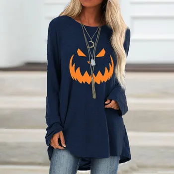 Slobodna bluza ženska svakodnevni Halloween fenjer duh bundeva košulja lice odijelo majice s dugim rukavima jesen i zima ropa mujer