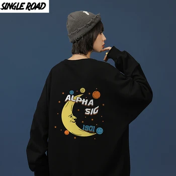 SingleRoad Crewneck Sweatshirt Men 2020 Oversize Print Japanski Vrt Odjeća Harajuku Hip Hop Slatka Black Hoodie Muške Veste