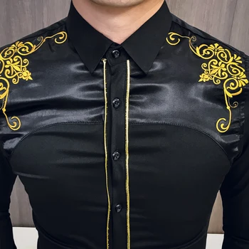 2019 Proljetna Moda Korejski Vezene Slim Fit Majica Dugi Rukav Muškarci Kemeja Pria Spring Social Club Prom Shirt Camisa Masculina