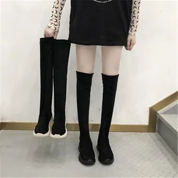 Proljeće i jesen obuća za žene seksi tanke čizme iznad koljena moda ženske butina visoke čizme dama platforma rastezanje tkanine duge čizme
