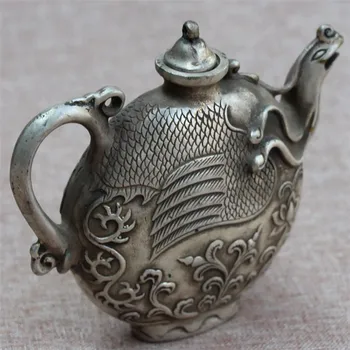 Kina Tibet stari Vintage ručni rad Miao Silver Paun stana lonac za kavu metal obrt kućni ukras