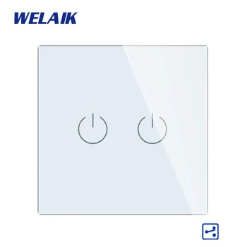 WELAIK1 EU 2Gang2Way stairs Switch Crystal Glass Panel LED Lamp Touch Switch European Standard Wall Light Switch A1922CW