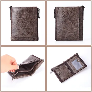 GENODERN klasicni daje koža novčanik za muškarce s dvostrukim patentnim zatvaračem novčić u džep kratkom muški novčanik RFID zaključavanje male muške torbice