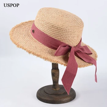 USPOP 2020 nove žene NED kape тафии ljetne kape ženske stan slamnati šešir pismo M luk trake grube edeges plaža kape