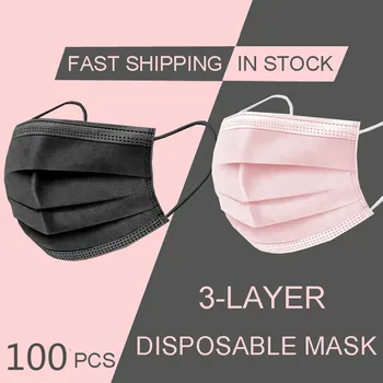 Usta maske za jednokratnu upotrebu netkani 3-sloj maska za lice anti-prašina prozračna Maska gumena slušalica odrasla osoba Mondkapje Zwart brza dostava
