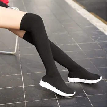 FeiYiTu 2019 nove ženske čarape, čizme stretch tkanina cipele skliznuti na čizme iznad koljena ženske pumpe klinac čizme za žene 35-40