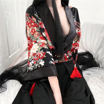 Seksi Crnom Tiskano Erotskom Rublju Japanski Kardigan Kimono Igranje Uloga Odijela Split Od Četiri Dijela Odijelo Pidžama 2021 Novi