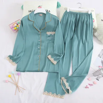 Daeyard Seksi Lace Pidžame Set Women Simple Stylish Two Pieces Pidžama Proljeće Ljeto Jesen Pidžama S Dugim Rukavima Elegantan Kućna Odjeća