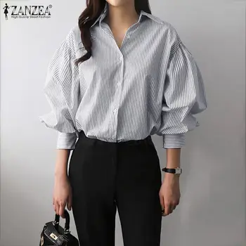 ZANZEA ženska bluza moda rad prugaste košulje 2021 Proljeće dame sa bujnim rukavima majice svakodnevne slobodne Mujer Camisetas plus size 5XL