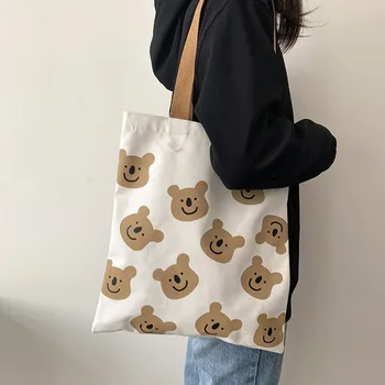 2020 novu platnu vrećicu za žene djevojka crtani film medvjed bijele ženske torbe tkanina shopping torbe dame Tote plaža Shopper bag