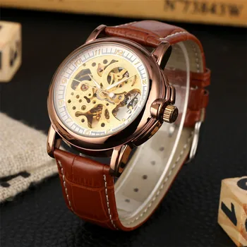Ouyawa klasicni mehanički satovi za muškarce automatski prirodna koža автоподзавод ručni satovi luksuzni poslovni mens watch
