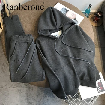 Ranberone 2 kom. Skup žena sportski odijelo ogroman hoodie s dugim rukavima + cross-country dahtati odijelo žensko pismo sport odijela supruga novi