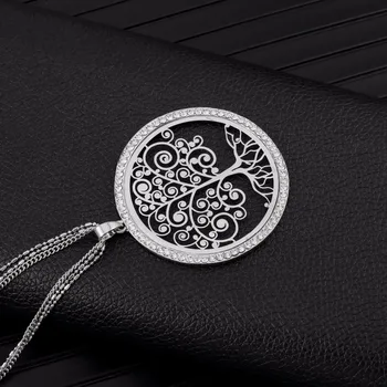 Veliki okrugli šuplje Drvo Života privjesak ogrlica prozirni kristal duge ogrlice Za žene modni stil rođendan nakit darove 2020