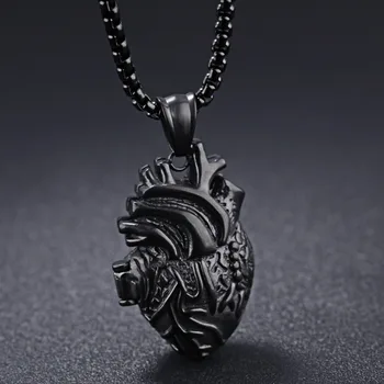 Šarmantan nehrđajući čelik 316L crni ton anatomski otvorenog srca dizajn privjesak ogrlica muška ženska kutija za nakit lanca poklon 24