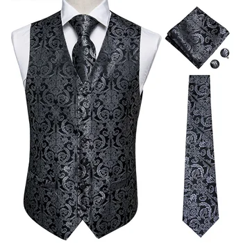 Hi-Black Tie Luxury Paisley men ' s Vest Set Hokus manžete za vjenčanje Svila vest za muškarce je Zlatni prsluk žuto klasična vest