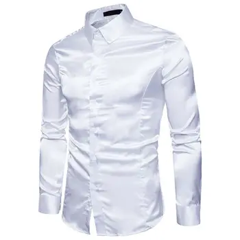 2020 Muškarci Formalne Atlas Sjajna Svila Vjenčanicu Košulja Moda Tanki Dugi Rukav Polo Majice